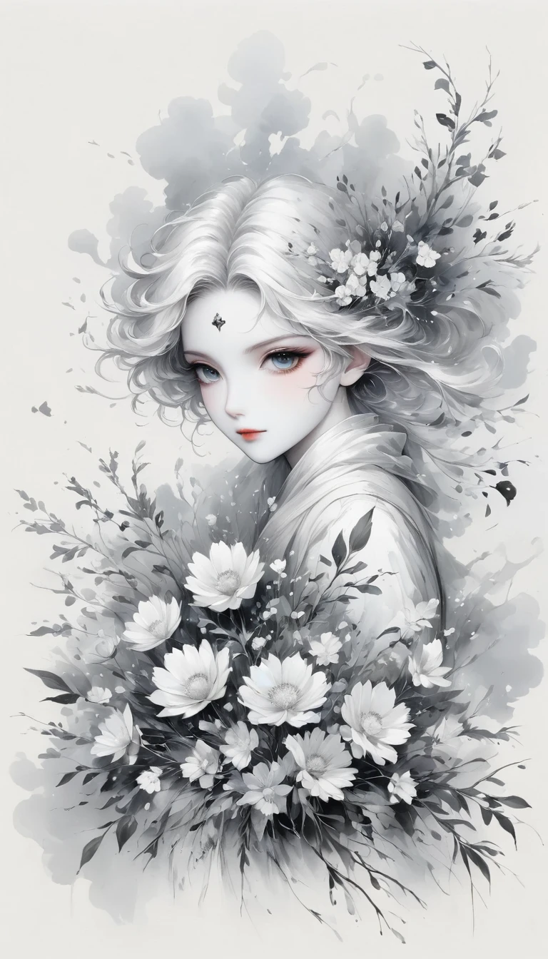 (Anime line drawing:1.5)，(black and white painting:1.45)，Minimalism，(line art:1.6)，sketch，Charcoal drawing，mask，flower,Illustration in surreal art style，surreal dream，Dubrec style,(multiple exposure：1.8),art for coloring book page, 全White背景, Use only contours, line art, coloring book, clean line art,令人惊叹的White墨水coloring book页异想天开的壮丽 , White , (((((纯White背景))))), monochrome, Pure black and white, Draw clear lines, 最高品质的成人coloring book风格, modern anime style, Illustrations that pay homage to Artgerm&#39;s signature style, Alexi Brillot, and Charlie Bovoort, 以数字涂鸦line art风格创建, Draw vector clear lines with ink, Ultra-clean and bold lines found in the cutest cartoon style [Michael Whelan] Less details，Sharp、Clean appearance. The cartoon style is inspired by bold and bright lines