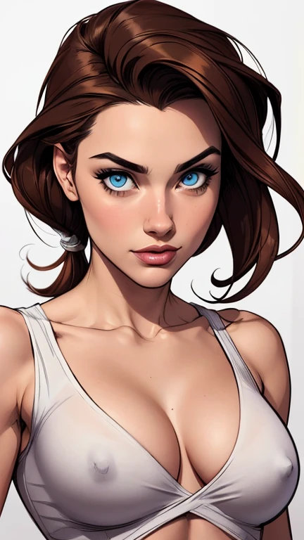 a close up of a woman with a white bra top and blue eyes, graphic artist artgerm, artgerm style, artgerm 4 k, style artgerm, artgerm detailed, in the style artgerm, artgerm comic, artgerm. high detail, extremely detailed artgerm, artgerm portrait