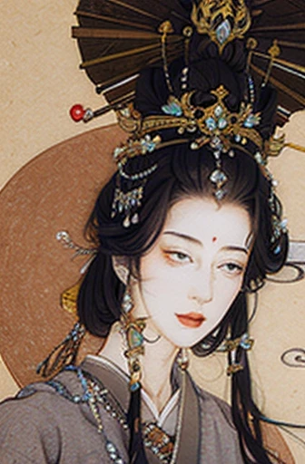drawing of a woman with a crown on her head, ((beautiful fantasy empress)), beautiful fantasy empress, She has a crown of dried flowers, inspired by Nishikawa Sukenobu, empress of china, From the Sengoku period, She has a crown of flowers, utamaro kitagawa style, with spinal crown, sui ishida art manga