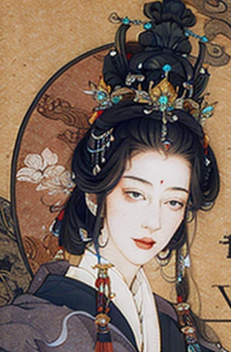 drawing of a woman with a crown on her head, ((beautiful fantasy empress)), beautiful fantasy empress, She has a crown of dried flowers, inspired by Nishikawa Sukenobu, empress of china, From the Sengoku period, She has a crown of flowers, utamaro kitagawa style, with spinal crown, sui ishida art manga