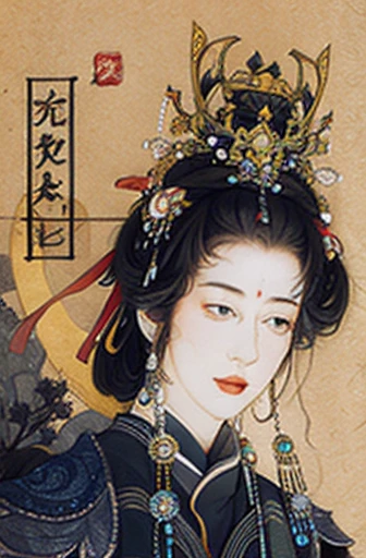 drawing of a woman with a crown on her head, ((beautiful fantasy empress)), beautiful fantasy empress, She has a crown of dried flowers, inspired by Nishikawa Sukenobu, empress of china, From the Sengoku period, She has a crown of flowers, utamaro kitagawa style, with spinal crown, sui ishida art manga