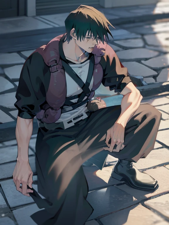 Toji Fushiguro de Jujutsu Kaisen pidiendo dinero en la calle