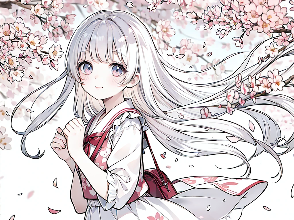 (best quality,4k,8k,highres,masterpiece:1.2),ultra-detailed,realistic:1.37,anime,line drawing,cherry blossoms falling,under a cherry blossom avenue,new r carrying a school bag,sunny day,soft sunlight,pleasant atmosphere,tranquil setting,breezy day,vibrant colors,delicate lines,sakura petals floating,happy expression,bright eyes,warm smile,traditional ,red and white ribbons,dynamic pose,cheerful mood,playful breeze,lively background,mystical aura,ethereal beauty,dainty petals swirling,serene nature,beautiful landscape,lively spring scenery,saturated colors,crisp details,crystal-clear image,artistic feel,exquisite craftsmanship,pleasant walk,joyful atmosphere,blissful start of school journey,dreamy ambiance.