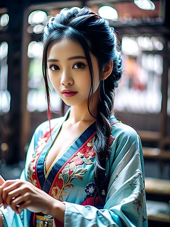 Best Quality, High Definition, Wuxia,1girl, Chinese classical dress, super pretty face, super beautiful eyes, super beautiful hair, beautiful detailed eyes, (gorgeous), ((full body)),, (perfect body: 1.1), full body shooting, (very detailed CG8k wallpaper), (very delicate and beautiful), (masterpiece), (best quality: 1.0), (ultra HD: 1.0), realistic shadows, detailed skin, super detailed, (beautiful long hair), thin collarbone, Soft navel