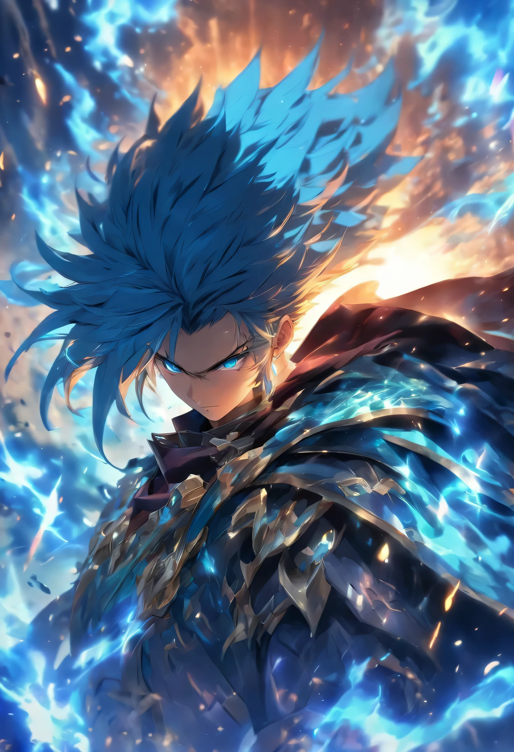 anime character with a sword and a cape holding a gun, keqing from genshin impact, genshin impact character, key anime art, zhongli from genshin impact, official character art, full portrait of elementalist, genshin impact style, fullbody rpg portrait, young shadow mage male, tall anime guy with blue eyes, shadowverse style