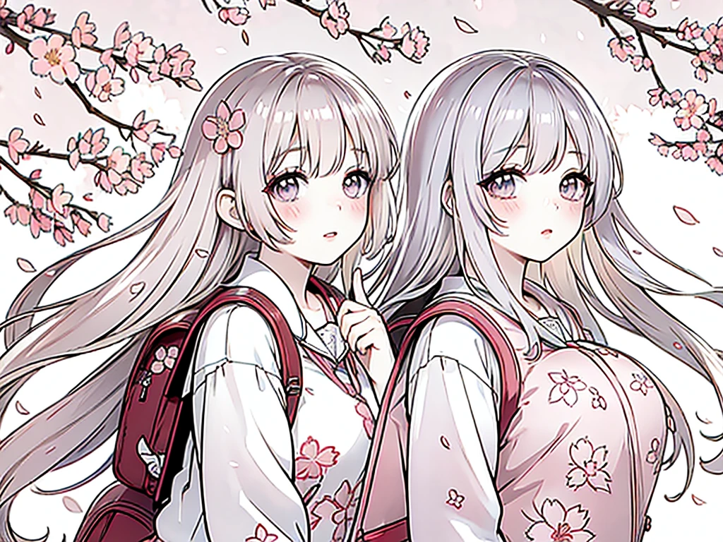 best quality,highres,ultra-detailed,realistic,anime style,detailed eyes and face,detailed lips,hair blowing in the wind,beautiful cherry blossoms,scattered cherry blossoms under a cherry blossom avenue,student carrying a backpack,first day of school,new school year,vivid colors,warm lighting