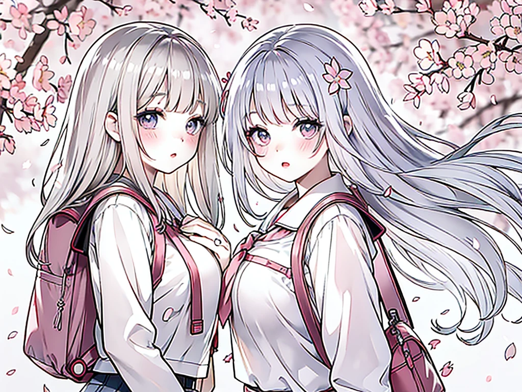 best quality,highres,ultra-detailed,realistic,anime style,detailed eyes and face,detailed lips,hair blowing in the wind,beautiful cherry blossoms,scattered cherry blossoms under a cherry blossom avenue,student carrying a backpack,first day of school,new school year,vivid colors,warm lighting