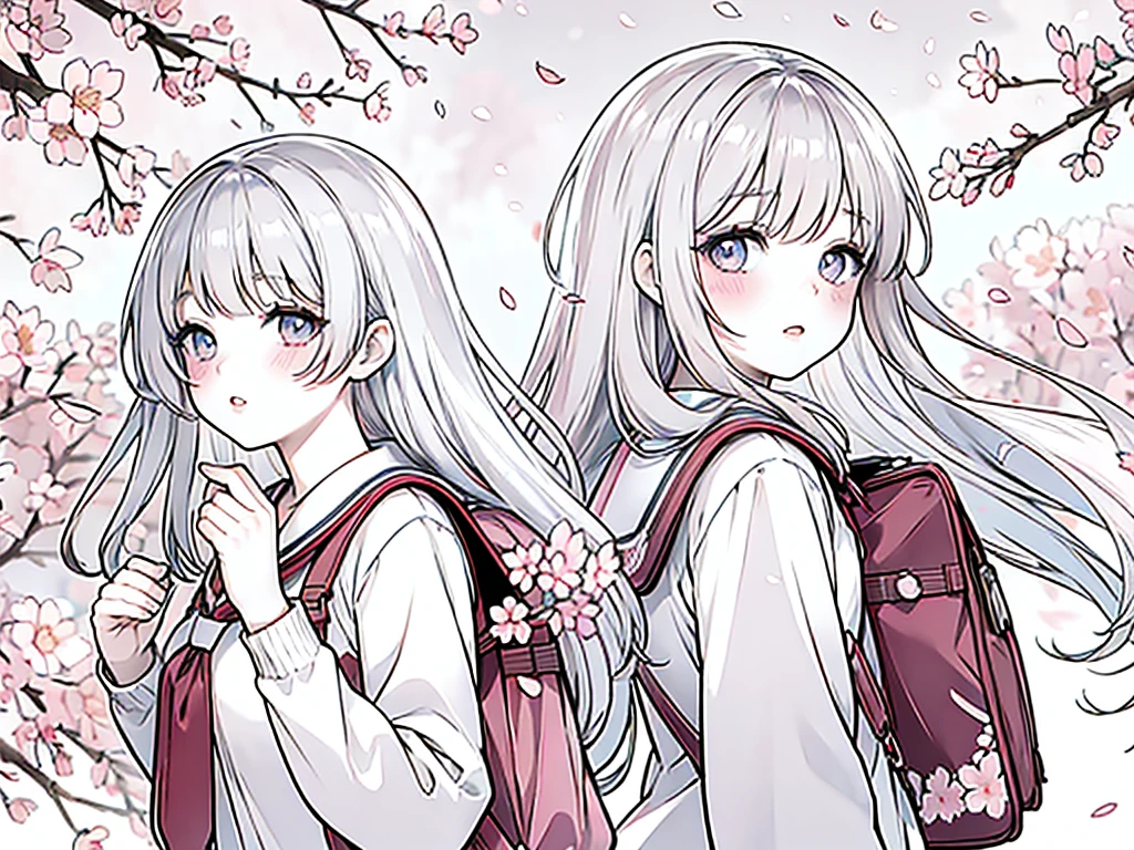 best quality,highres,ultra-detailed,realistic,anime style,detailed eyes and face,detailed lips,hair blowing in the wind,beautiful cherry blossoms,scattered cherry blossoms under a cherry blossom avenue,student carrying a backpack,first day of school,new school year,vivid colors,warm lighting