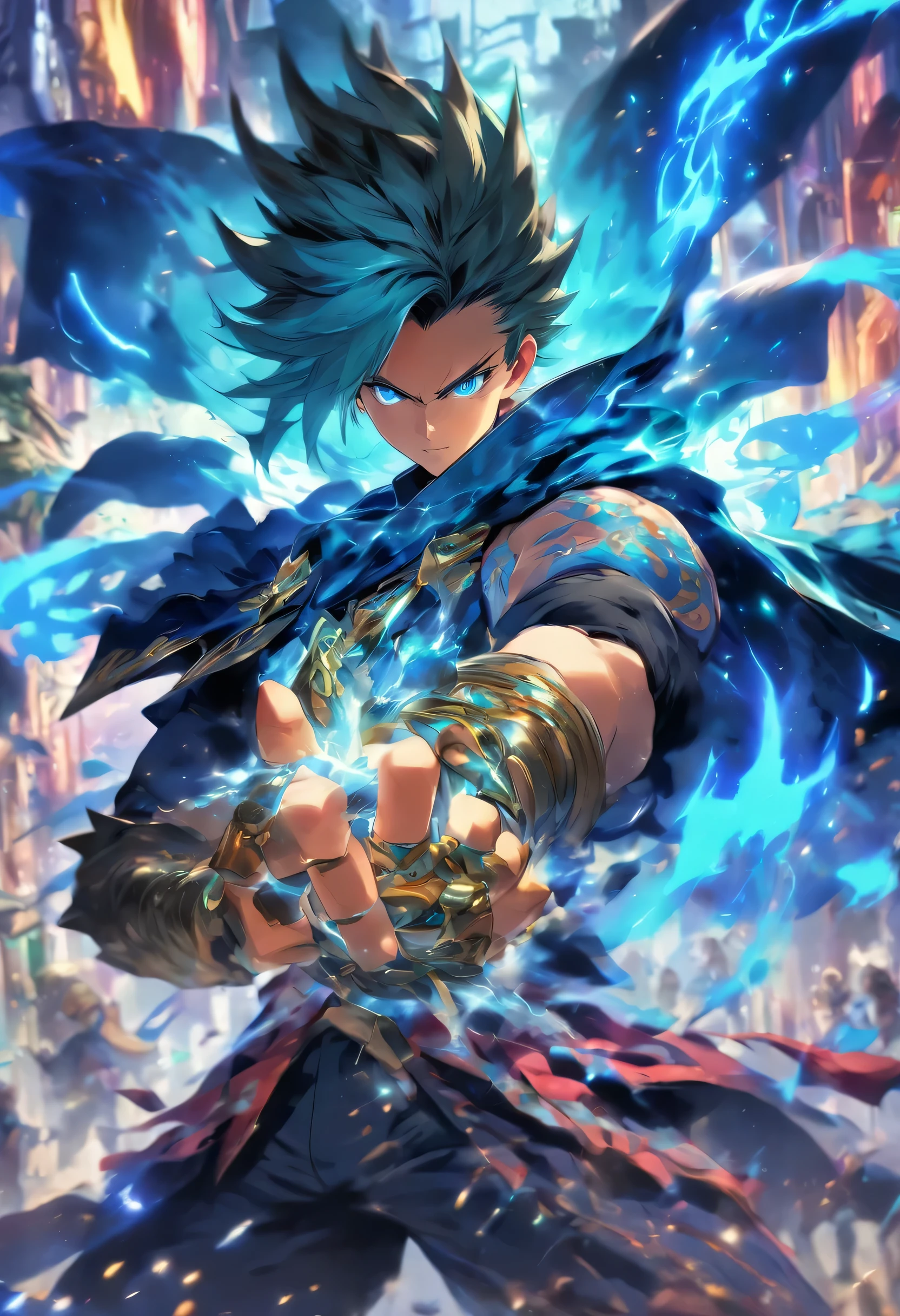 anime character with a sword and a cape holding a gun, keqing from genshin impact, genshin impact character, key anime art, zhongli from genshin impact, official character art, full portrait of elementalist, genshin impact style, fullbody rpg portrait, young shadow mage male, tall anime guy with blue eyes, shadowverse style