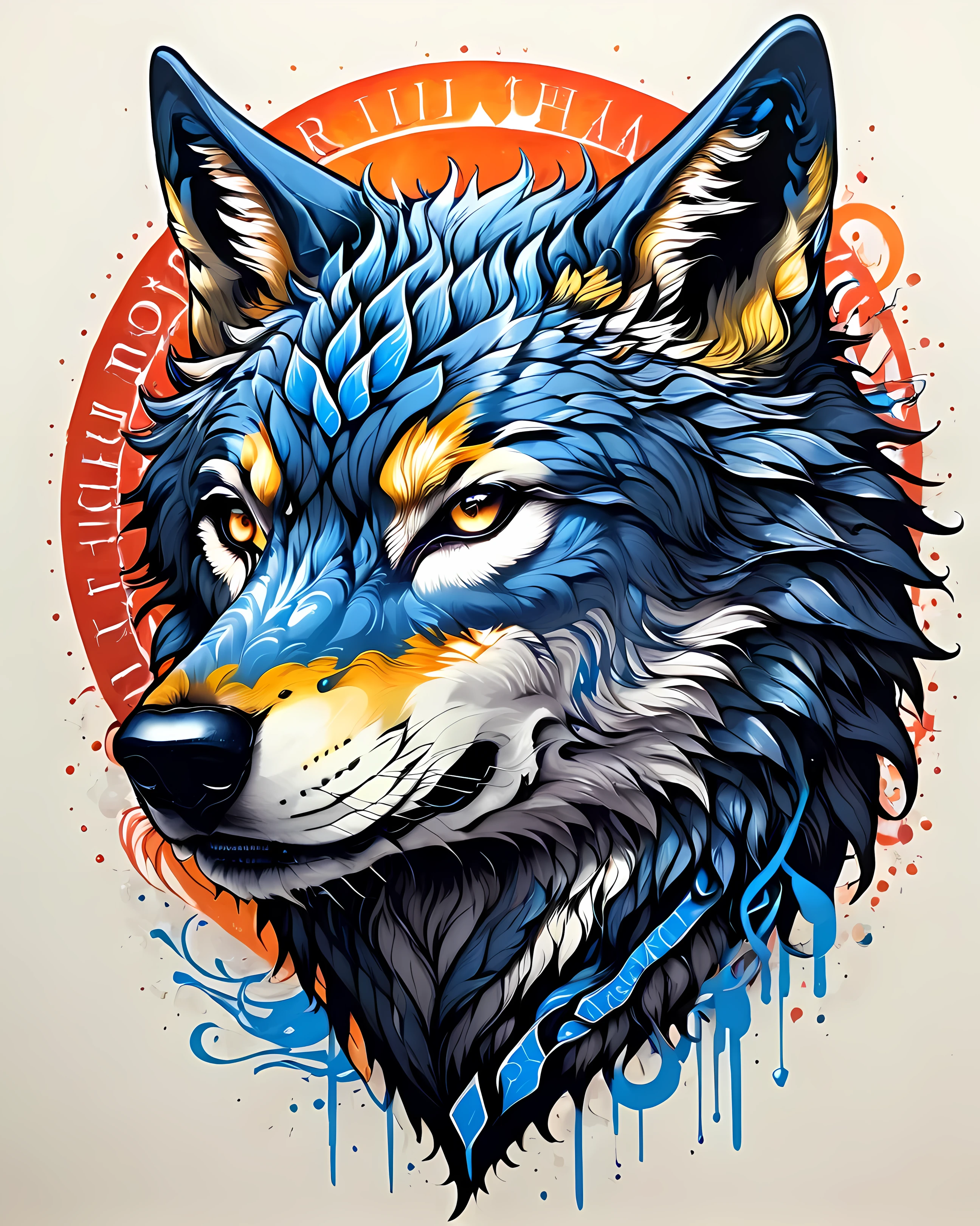 Stylized by Donato Giancola, t-shirt_design_wolf head, Fuji coloring, amazing quality