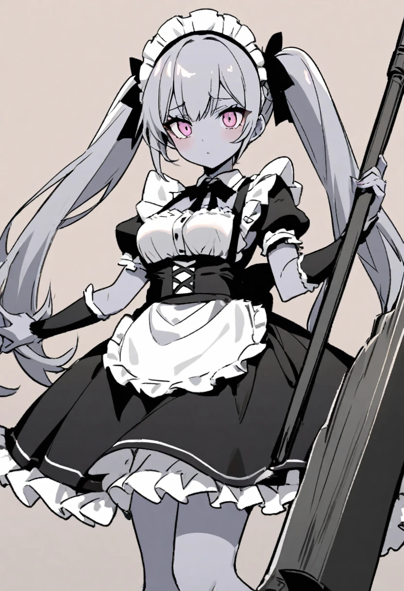Maid with a big axe twin tails frills Fair skin