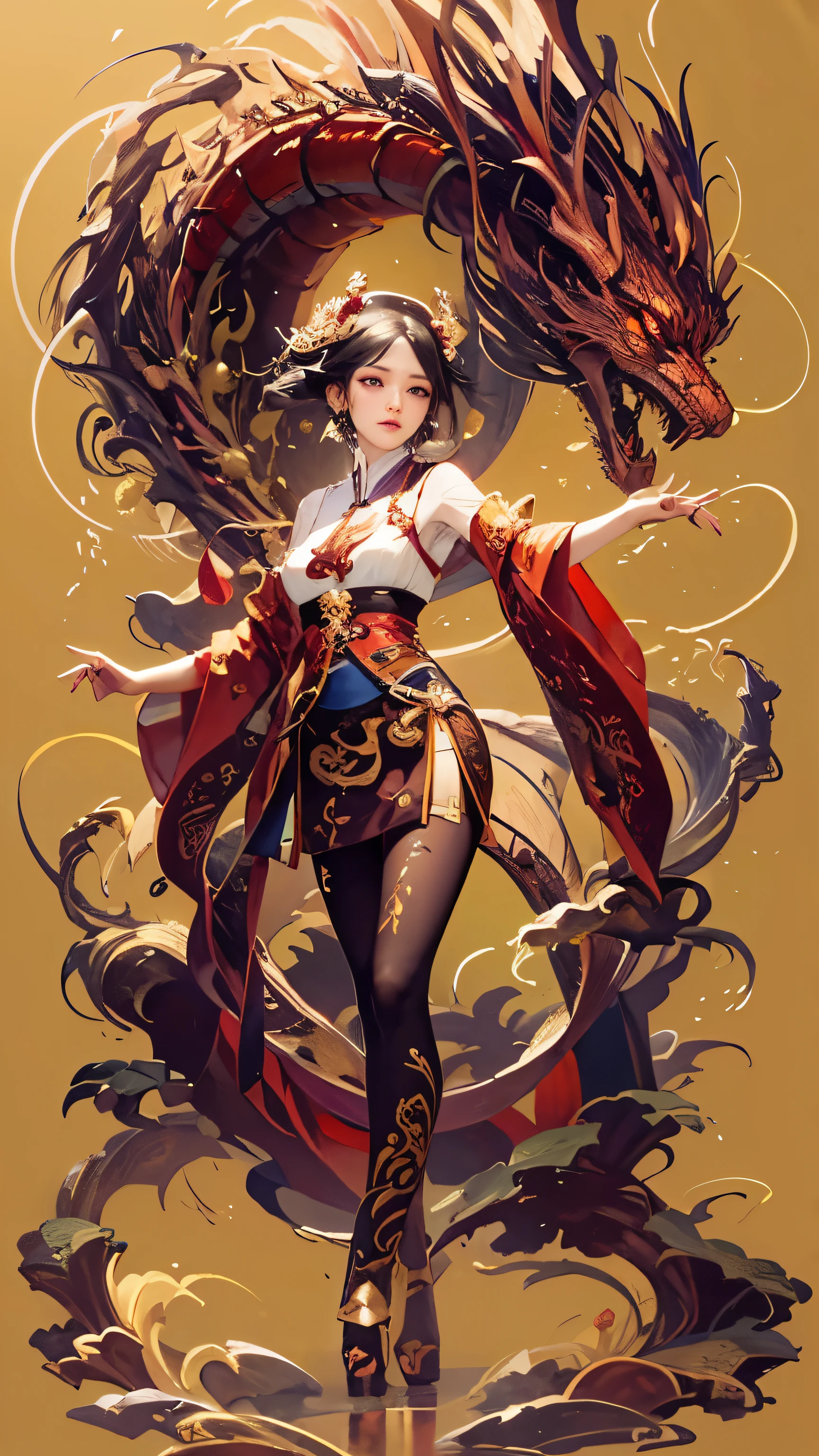 A person wearing a costume、Close-up of woman with dragon on her arm, author：Yang Jie, A beautiful artistic illustration, Rosdrus Sakimichan, beautiful figure painting, Anime Fantasy Illustration, author：Li Song, Dragon Lady Portrait, Inspired by Ai Xuan, by Qu Leilei, fantasy art style, Popular topics on cgstation, Popular topics on artstation pixiv