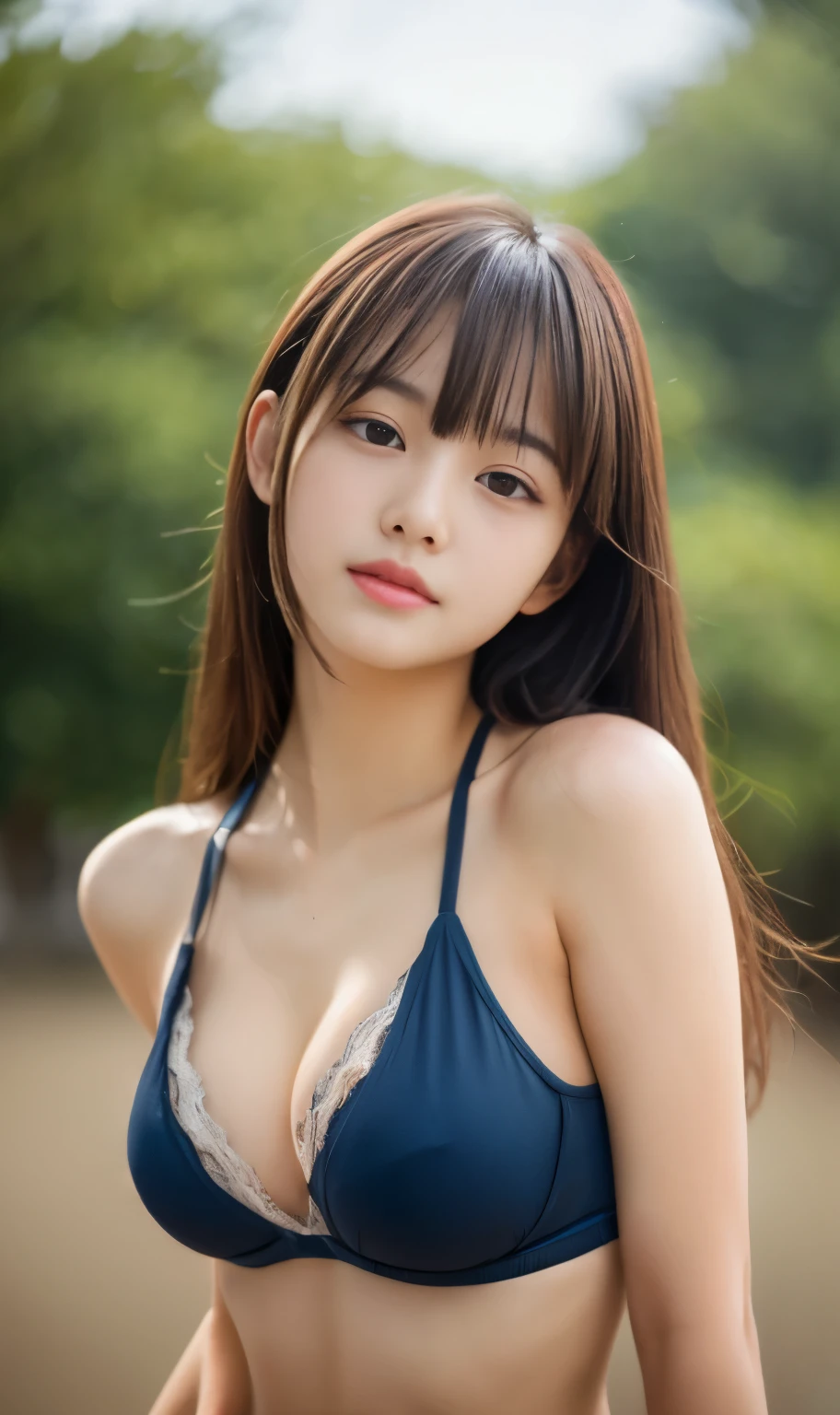(((masterpiece))), highest quality, very detailed, detailed background, very beautiful girl, Japanese, , detailed face, bangs, (whole body:1.3), (random hairstyle :1.2), (young face), (perfect body:1.1), blouse, summer, In 8K, wallpaper, wonderful, finely, Super detailed, ultra high resolution, very detailed, pure erotic face, very detailed目と顔, beautiful and detailed eyes, very detailed肌, ((bold bikini)), (natural skin), cowboy shot、16歳のbeautiful girl、beautiful girl、1 person photo、1人のbeautiful girl、1 person photo、Photo of only one person、Photographed alone、I can see the cleavage、tits