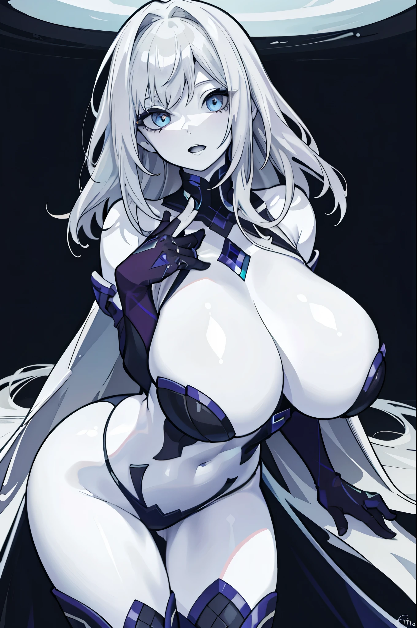 One girl, (best quality), ((pale skin)))), (huge breasts)), gray hair, ultra detailed skin, high resolution, super detailed, vulgar, afterglow