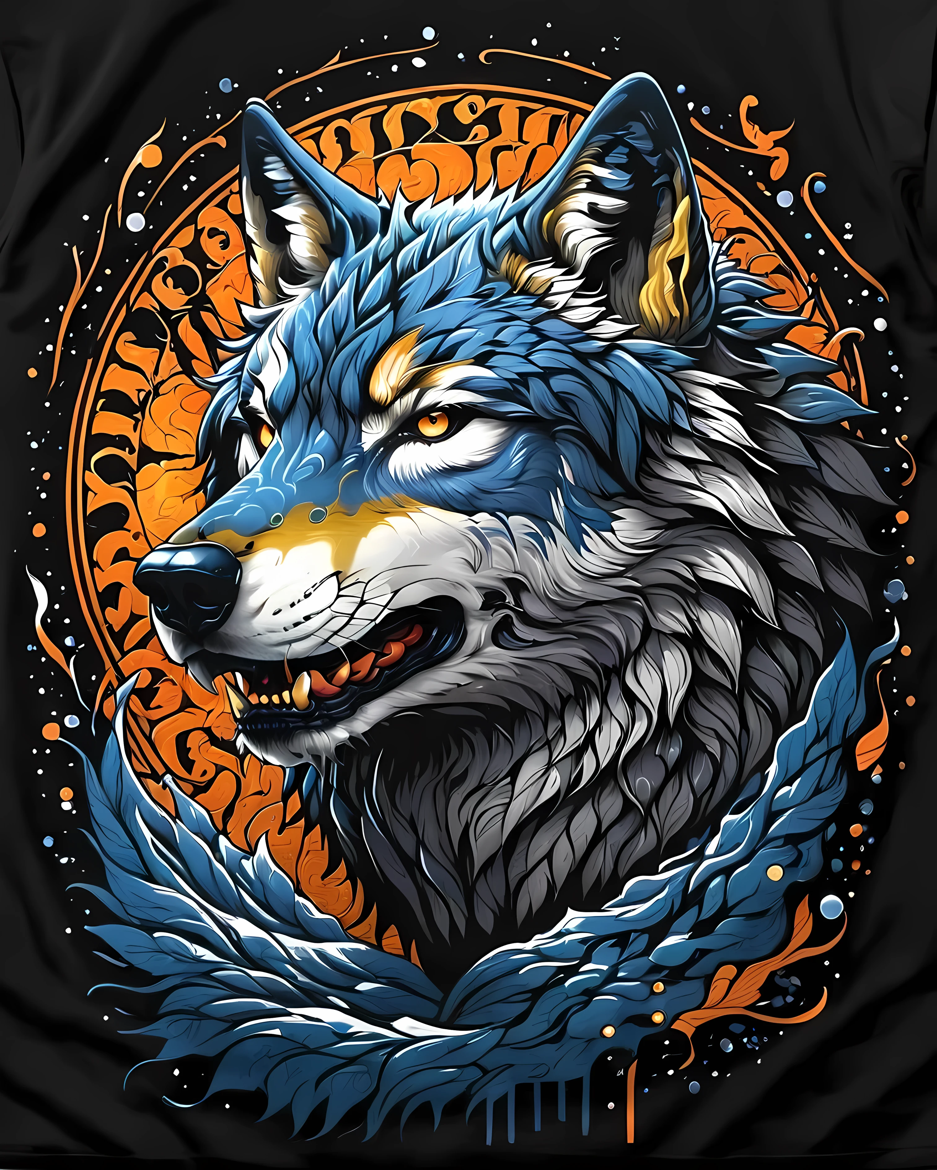 Stylized by Donato Giancola, t-shirt_design_wolf head, Fuji coloring, amazing quality