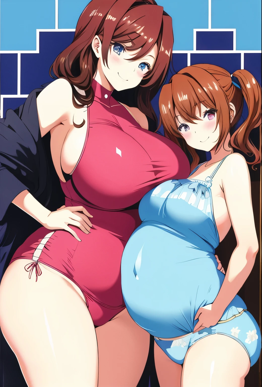 tmasterpiece,Best quality,2 girls huge 1 boy,Mother and daughter,Colossal ,Voluptious body,mothers_and_daughter