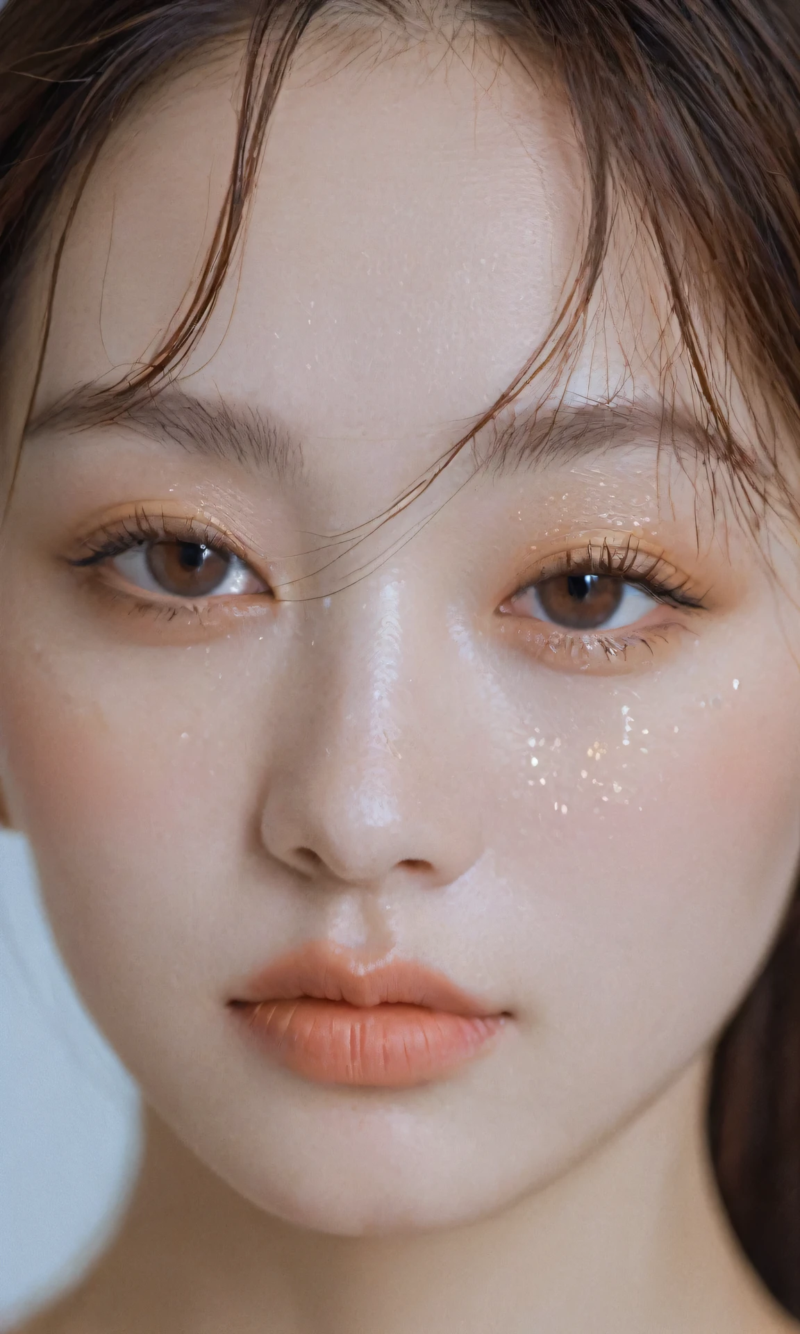 xxmixgirl, analog style, eye focus, highest quality, (highly detailed skin), photo of a exquisitely beautiful pale skin, 21yo, perfect face, alluring eyes, (seductive makeup: 1.3), skin pores, (bokeh:1.2), sharp focus, dappled lighting, (backlighting), film grain, (highly detailed, intricately detailed), 8k, HDR, front view, studio light, Ultra-detailed face, Detailed eyes, (Double eyelid: 1.4), alice toggle, brown eye, (commercial: 1.4), 1girl wet tshirt water drops, (splash detailed)