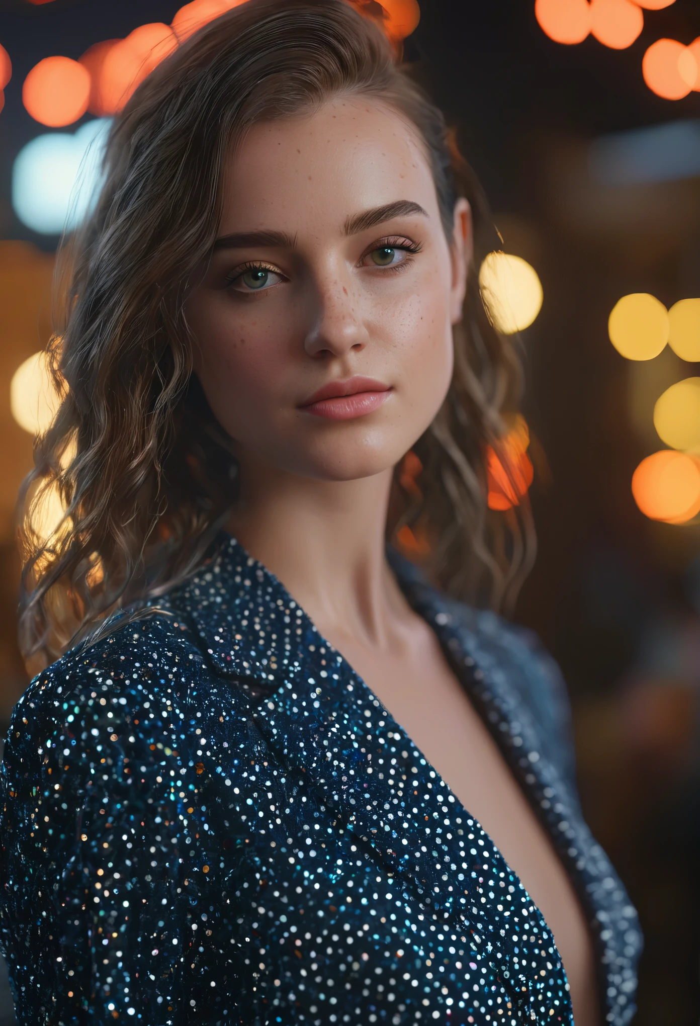 1girl,beautiful ,anatomically correct,blingbling,blurry,polka dot,grid,((Best quality)), ((Masterpiece)), ((Realistic)),anatomically correct,Nikon Z7 II camera, Fujifilm Velvia 50 film, 50mm lens, high saturation, extremely hyper aesthetic intricate detailed, sharp focus, bewitching lighting, trending on artstation, cinematic lighting, unreal engine, octane render, full body shot, HDR, Unreal Engine 5, Octane Render, Cinematic, 32k, Natural Lighting, Ray Tracing Global Illumination, Digitally Enhanced, PhotoReal, Hyperdetailed, VFX, High Fidelity, expressive, dynamic pose, cinematic look, highly detailed, Cinestill 800T, sharp focus, intricate details, insanely detailed, Photorealism, High detail + Sony Alpha α7, sci - go cinematic style, volumetric lighting, zoomed out, action pose, sharp focus, dramatic lighting, centered, post processing, color grading, Redshift Render, ray tracing, epic, magnificent background, serene and enigmatic expression,
finely detailed clothes,
