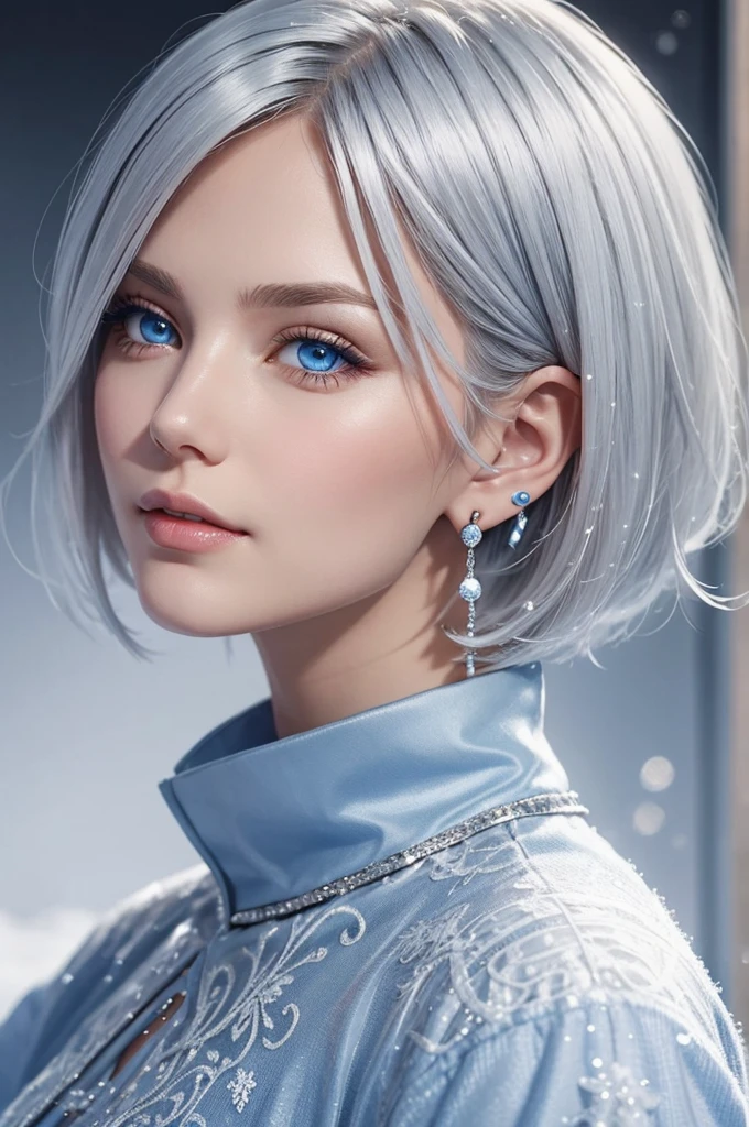 Shorthair with silver hair blue eyes Beauty Fair skin earrings live-action snow
