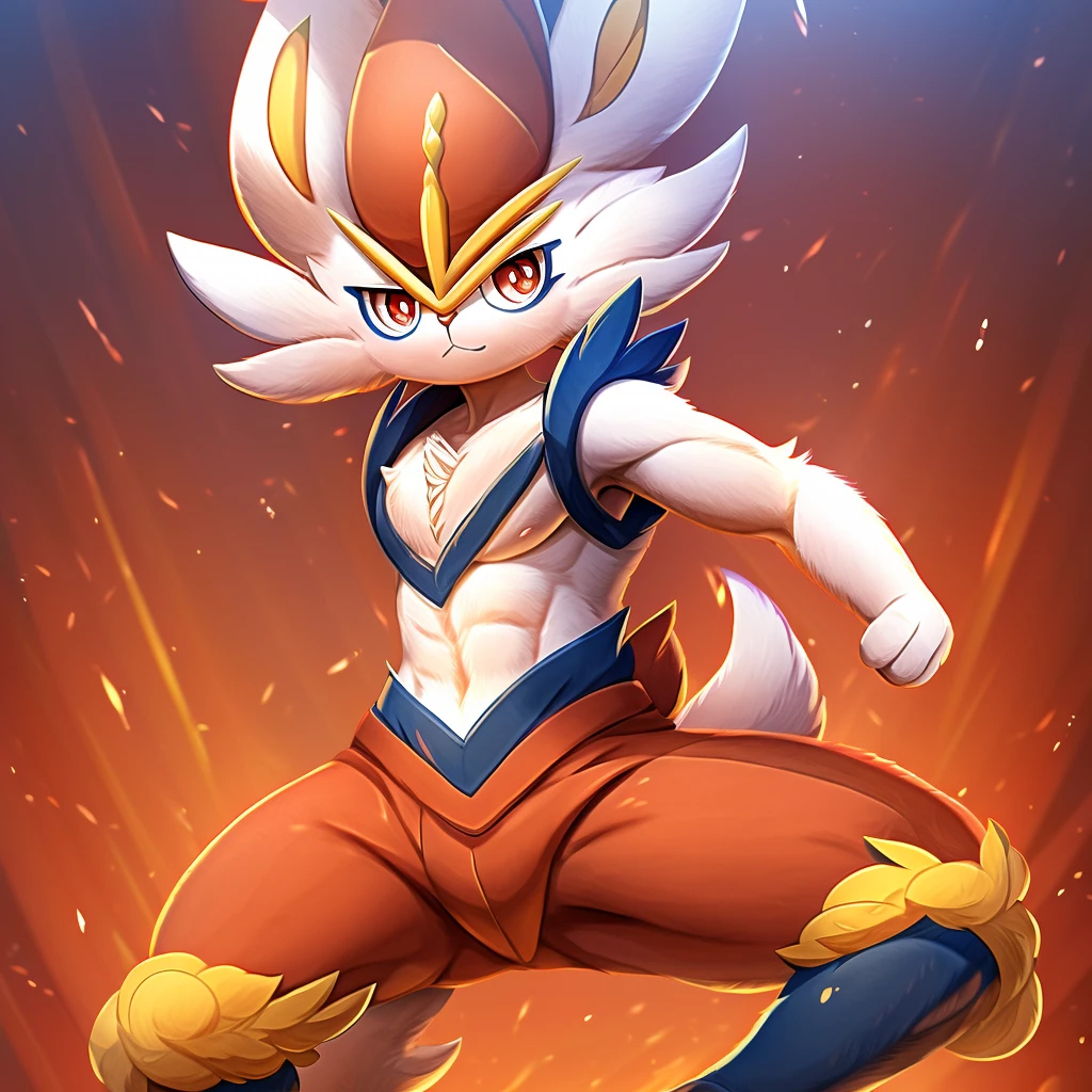 pokemon xd wallpapers by the - art - of - pokemon, an anthro rabbit, sfw version, kemono, koda kazuma, official art, cinderace and human fusion, most strongest pose, doing a hot majestic pose, anthro art, fox nobushi, white rabbit anime, young male anthro, furry anime, furry chest