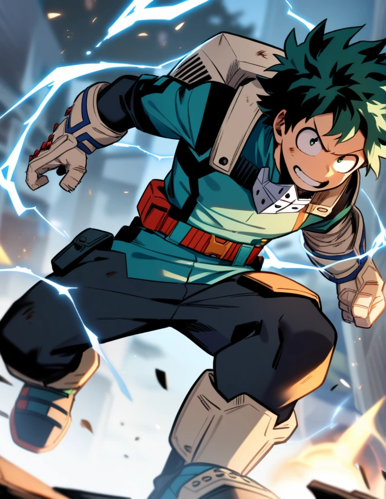 1boy, male focus, midoriya izuku, boku no hero academia, injury, electricity,, masterpiece, best quality, very aesthetic, absurdres
