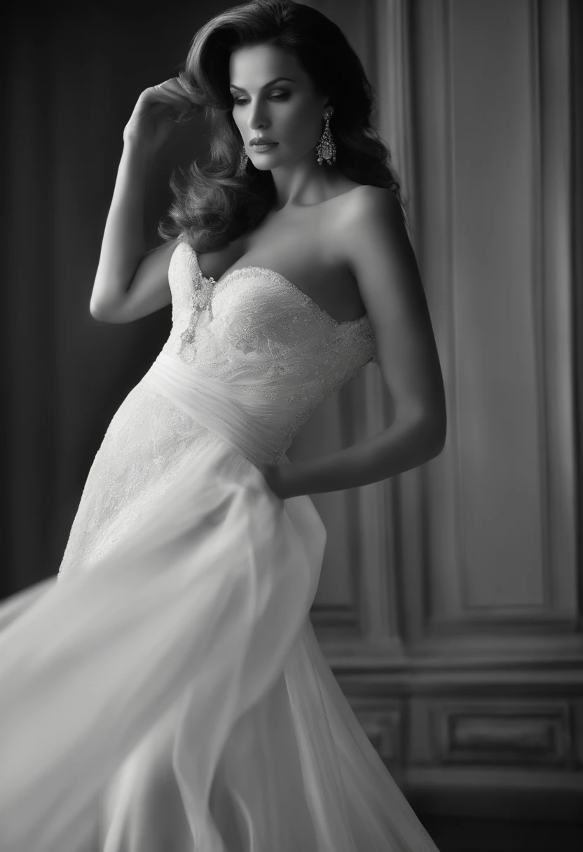 Une femme brune de 55ans jolie et belle de figure, sexy, avec des cheveux noir et blanc , avec la robe de chambre