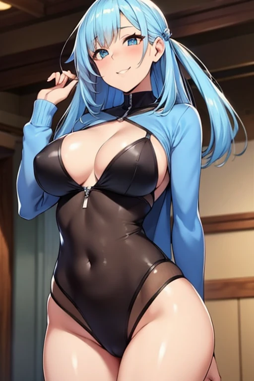 Hair Color Pale Blue Big Tits Blushing smile put your hands behind your back Costume Sheer