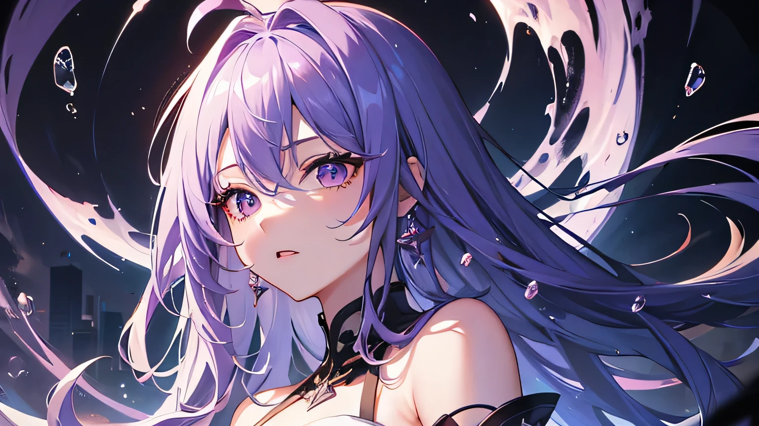 high resolution,masterpiece,ultra high resolution,highest quality,thunder,heavy rain,thunder cloud,cool,grow,gloss,beautiful,beautiful,cool,Beauty,Super Beauty,vivid,delicate,Hair color is purple,red eye,odd eye