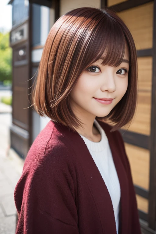 Burgundy hair,BREAK,Highlighted hair,false eyelash,japanese girl,smile