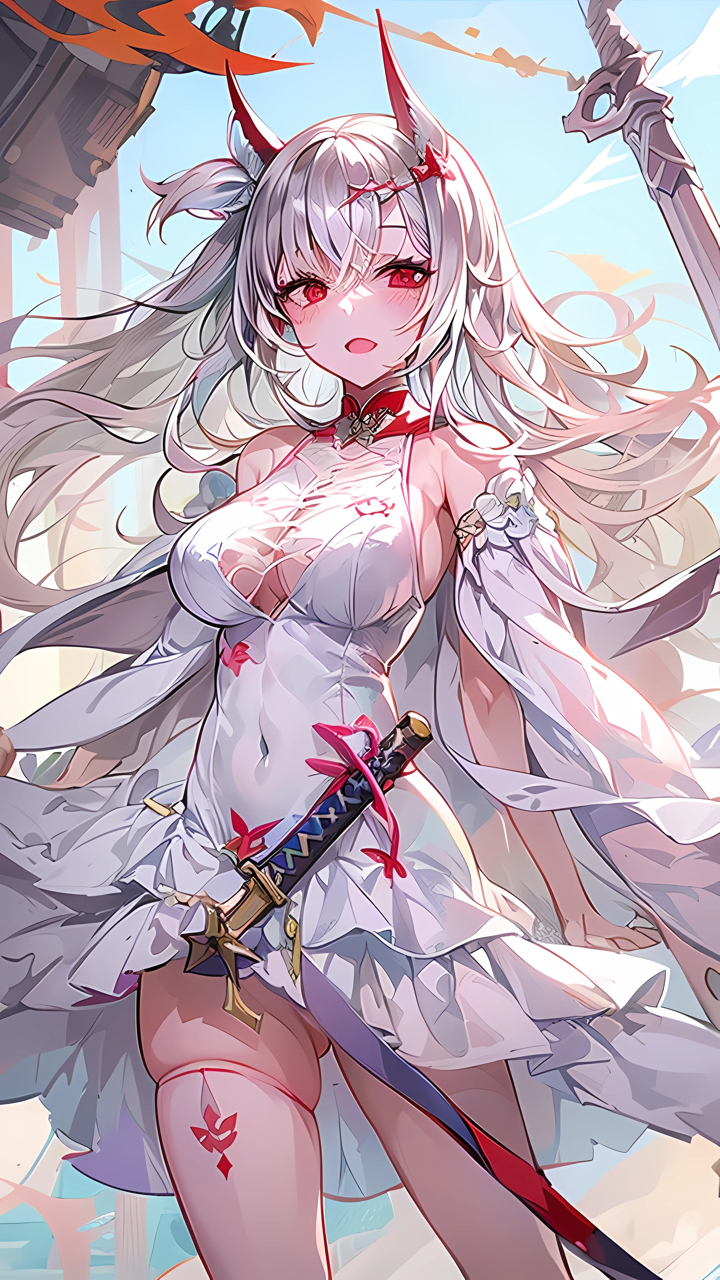anime character with sword and cape in white dress, cushart krenz key art feminine, demon anime girl, characters from azur lane, ayaka genshin impact, succubus in tight short dress, azur lane style, mika kurai demon, official character art, cushart krenz, drakengard, seductive anime girl, l vampire