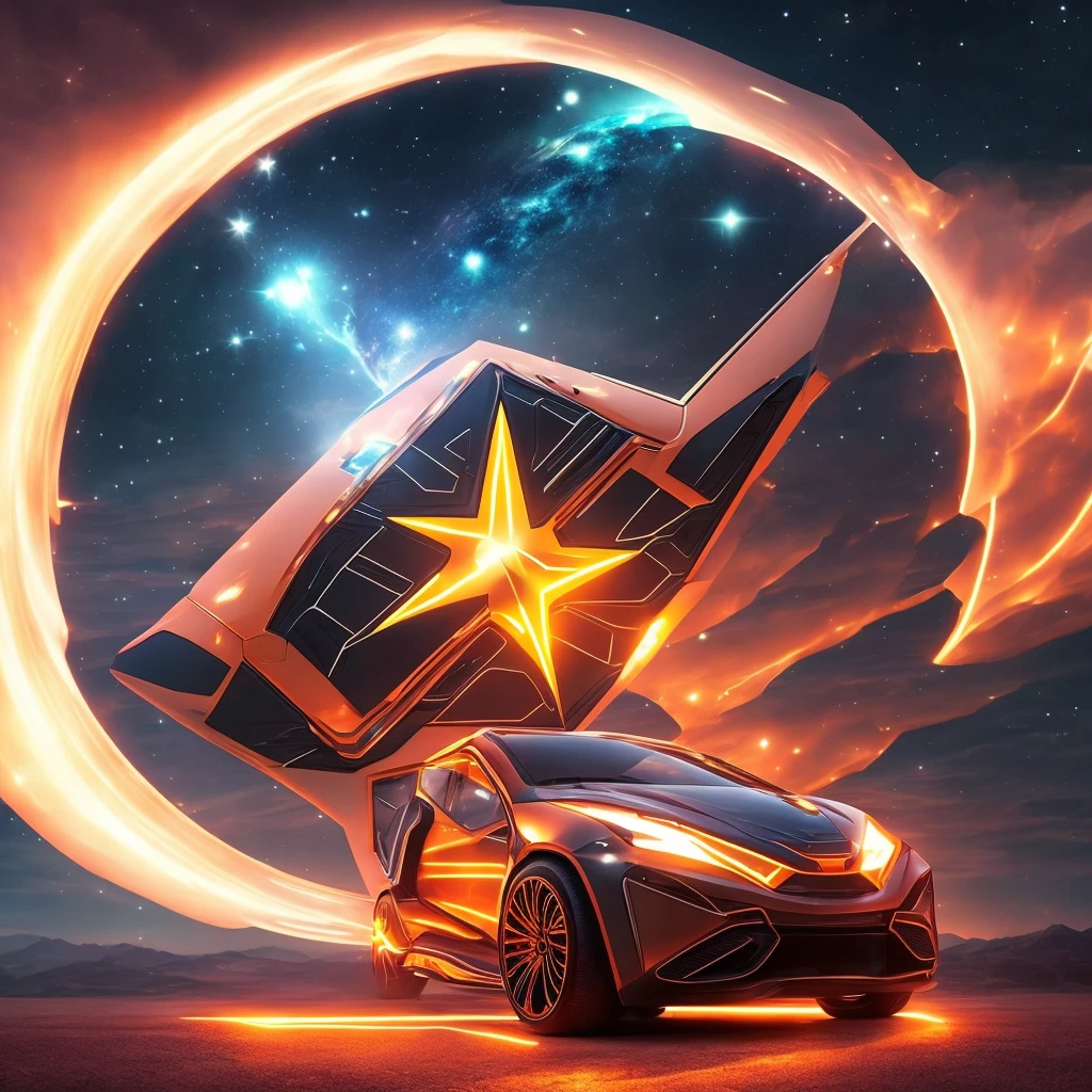 unrealistic、A thick star-shaped glowing vehicle、