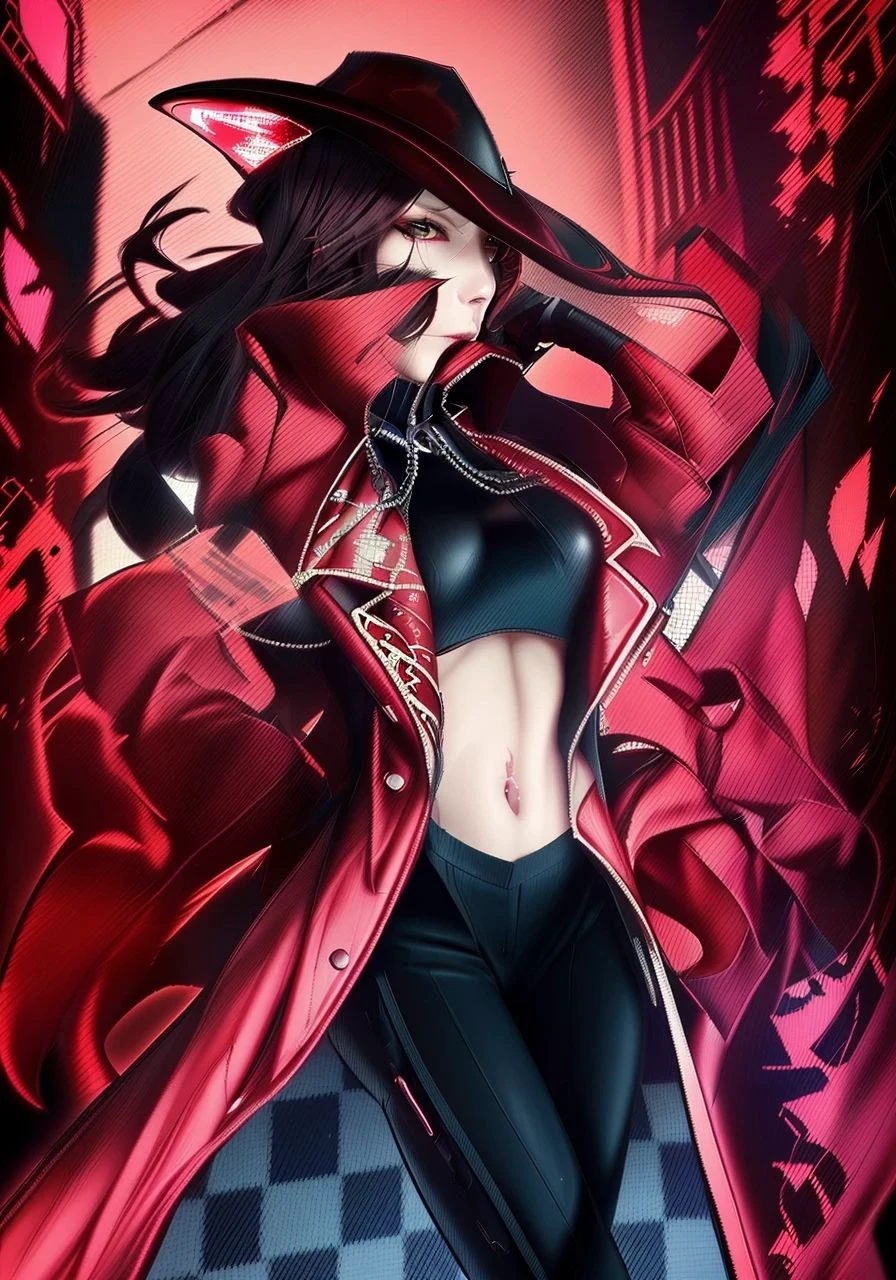 a woman in a red coat and black pants is posing, extremely detailed artgerm, persona 5 art style wlop, badass anime 8 k, artgerm style, style artgerm, crimson attire, artgerm detailed, anime style 4 k, red aura, digital anime art, ig model | artgerm, style of artgerm, anime artwork