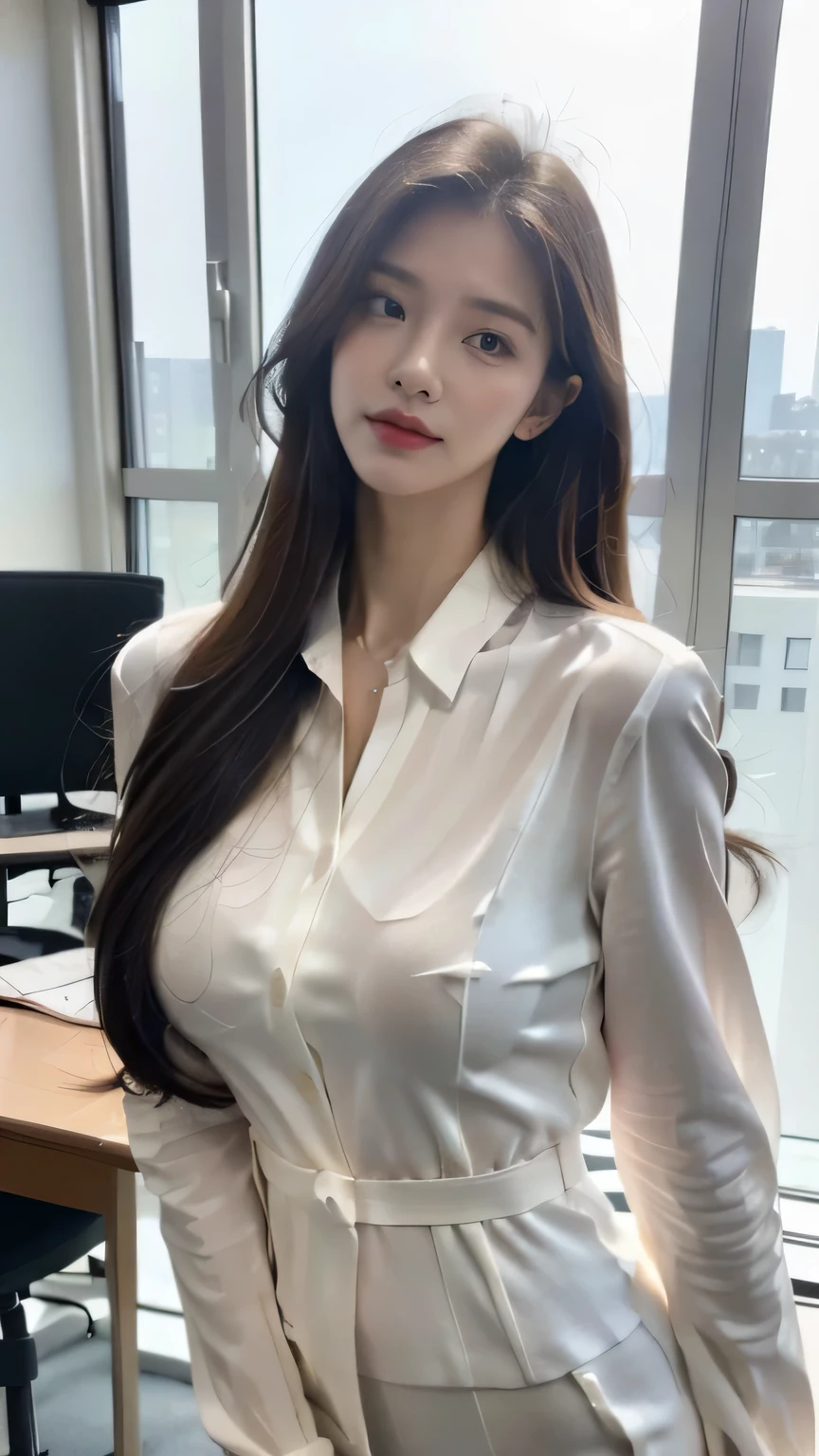 - [ ] photorealistic:1.37, masterpiece, best quality, raw photo, absurdres, uhd, 1girl, wavy hair, brown hair , looking at viewer, in the large meeting room of the office in the high tower office building in  Tokyo ,Tokyo tower,intricate detail, detailed background, detailed skin, pore, highres, hdr , presentation to ten men , beautiful model, soft light to the face,JP_MODELS , midium breasts, a 30 yo woman ,((white shirts,pants suits ))