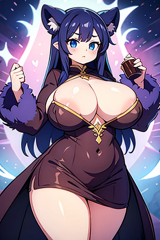 Beast girl with breasts so big they seem to burst out of her clothes