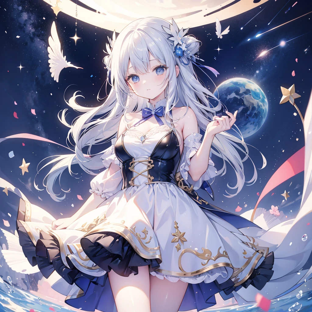 A star-shaped stage floats in the sky、universe、Milky Way、