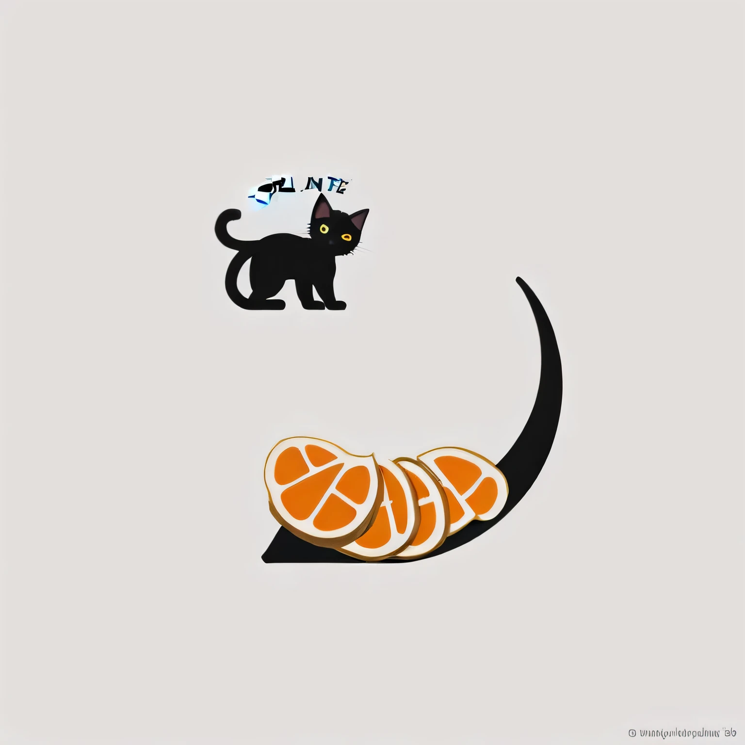 Cat&#39;s three claw marks, Tear open the moon-shaped bread，Full of childishness, only orange+Purple+White, 2d, Graphic design, succinct, , trademark, Ultra modern logo
