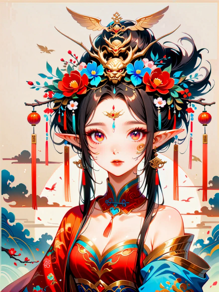 Works of Chinese style masters,shining,dream色彩,art,Ethereal,dream,Beautiful elf beauty,detailed facial features,glowing eyes,Ethereal光辉,Mythology Fairy,composition,Dazzling colors,Stunning visual effects,otherworldly appearance,Fascinating artistry,solo,Lovely,kawaii,(anatomically correct, 8k)