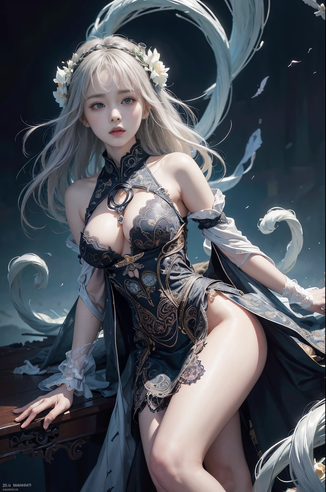 official art, unity 8k wallpaper,Lace panties, ultra detailed, beautiful and aesthetic, masterpiece, best quality, (zentangle, mandala, tangle, entangle), (fractal art:1.3) , 1girl, extremely detailed, dynamic angle, cowboyshot, the most beautiful form of chaos, elegant, a brutalist designed, vivid colours, romanticism, by james jean, roby dwi antono, ross tran, francis bacon, michal mraz, adrian ghenie, petra cortright, gerhard richter, takato yamamoto, ashley wood, atmospheric, ecstasy of musical notes, streaming musical notes visible