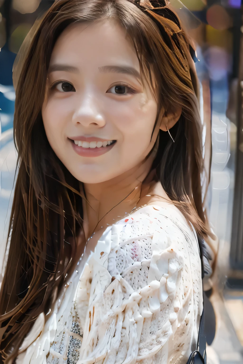She has a small face like an idol and is very cute..、A woman with a small face who looks young 1、Smiling Kindly、She's wearing a tiger print bikini、I can see your thighs、Beautiful beach with white sand、(They are playing beach volleyball。.)、Natural light、(whole body)、Highest quality