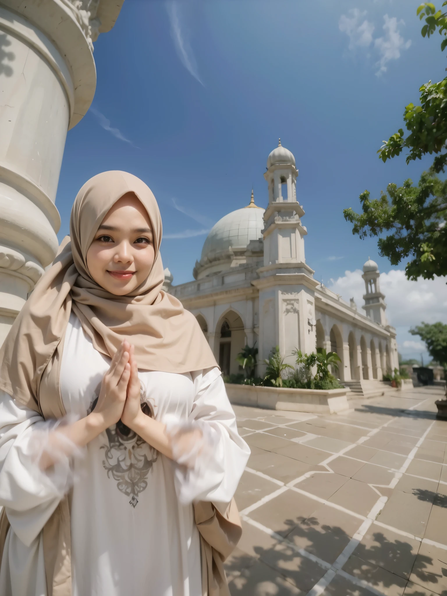 Indonesia woman, smile , hijab, plump woman, size plus woman