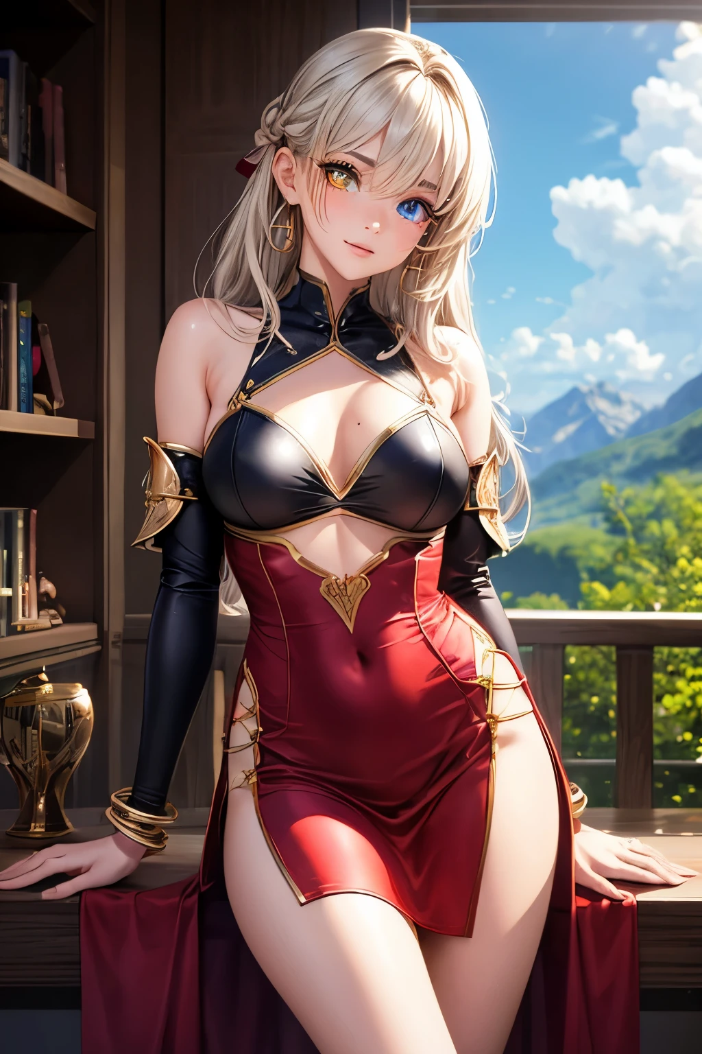 (eye color: 1.5), color ribbons,sexy pose, spicy, hot,sexy, bows, long hair, color hair, BREAK bracelets, bare shoulders, bikini armor, bracelets, collars, detached sleeves, dresses, earrings, florals, jewelry, metal collars , miniskirt, hip curtain, COLOR dress, COLOR skirt, COLOR sleeves, COLOR thighs, ring, skirt, thighs, BREAK looking at the audience, BREAK indoors, bed BREAK,LIBRARY BREAK , MOUNTAIN BREAK,GARDEN BREAK,(works: 1.2), best quality, high resolution, unity Wallpaper 8k, (illustration:0.8), (beautiful eye details:1.6), highly detailed faces, perfect lighting, highly detailed CG, (perfect hands, perfect anatomy)