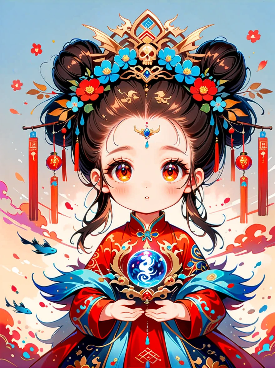 Works of Chinese style masters,shining,dream色彩,art,Ethereal,dream,((美轮美奂的5 years old精灵小女孩)),(((5 years old))),((solo)),cute,kawaii,Detailed facial features of a child,glowing eyes,Ethereal光辉,wonderland,(Little),((Bun hair bun)),composition,Dazzling colors,Stunning visual effects,otherworldly appearance,Fascinating artistry,(anatomically correct, 8k)