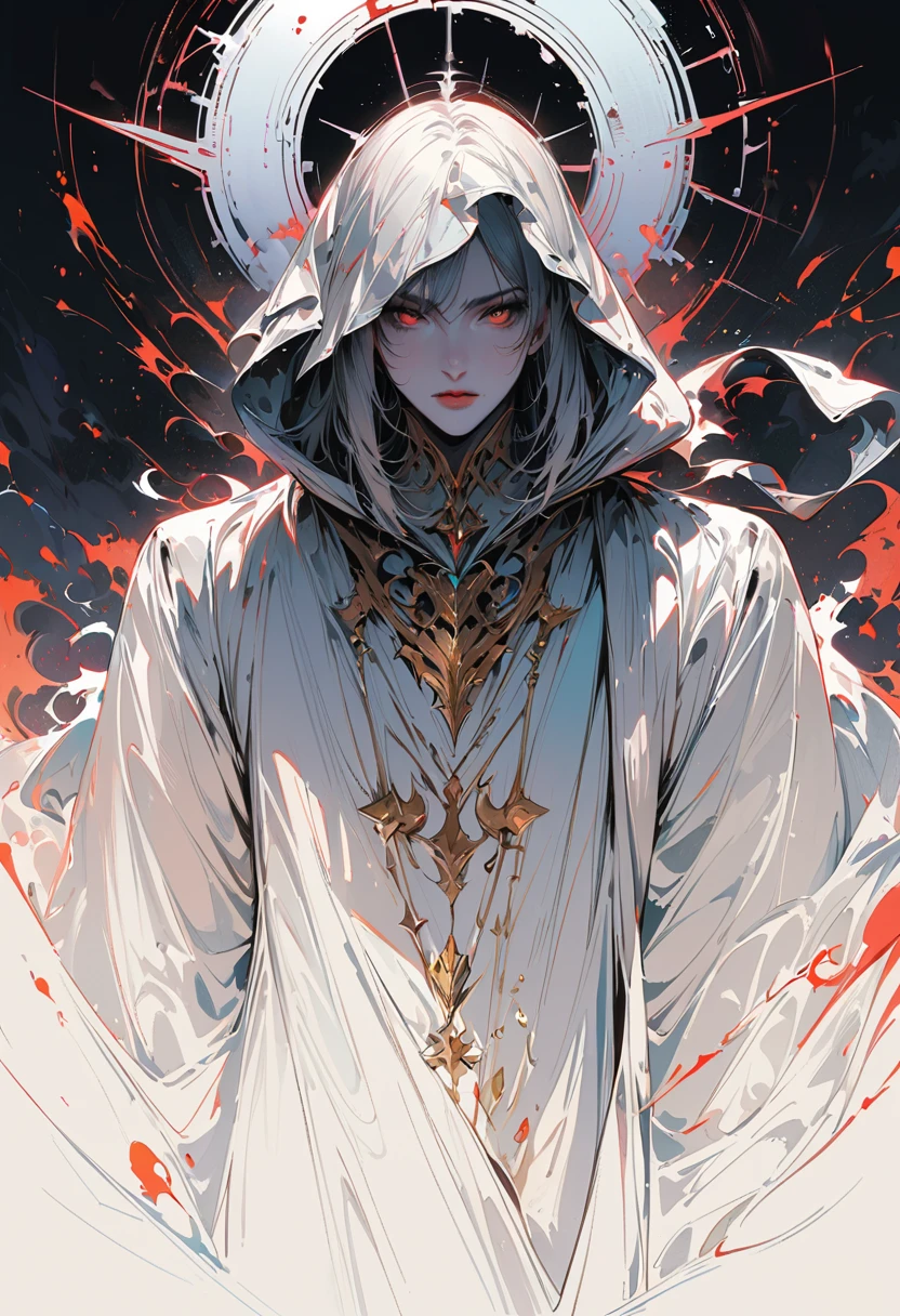 (best quality,highres,masterpiece:1.2),ultra-detailed,realistic,line art:1.1,black and white,manga style,death god,beautiful detailed face,expressive eyes,sharp contrast,flowing robe,mysterious atmosphere,dark background