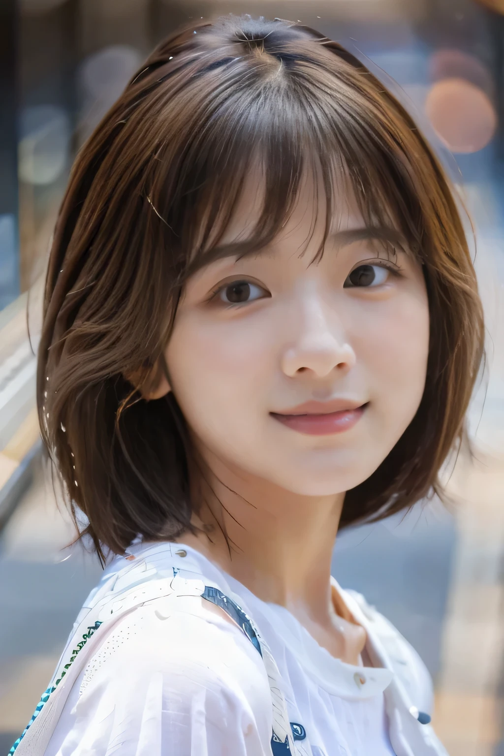 20 year old girl,(Cute short hair:1.5)、Inviting and kind eyes、big smile, Close-up shot of just the face,