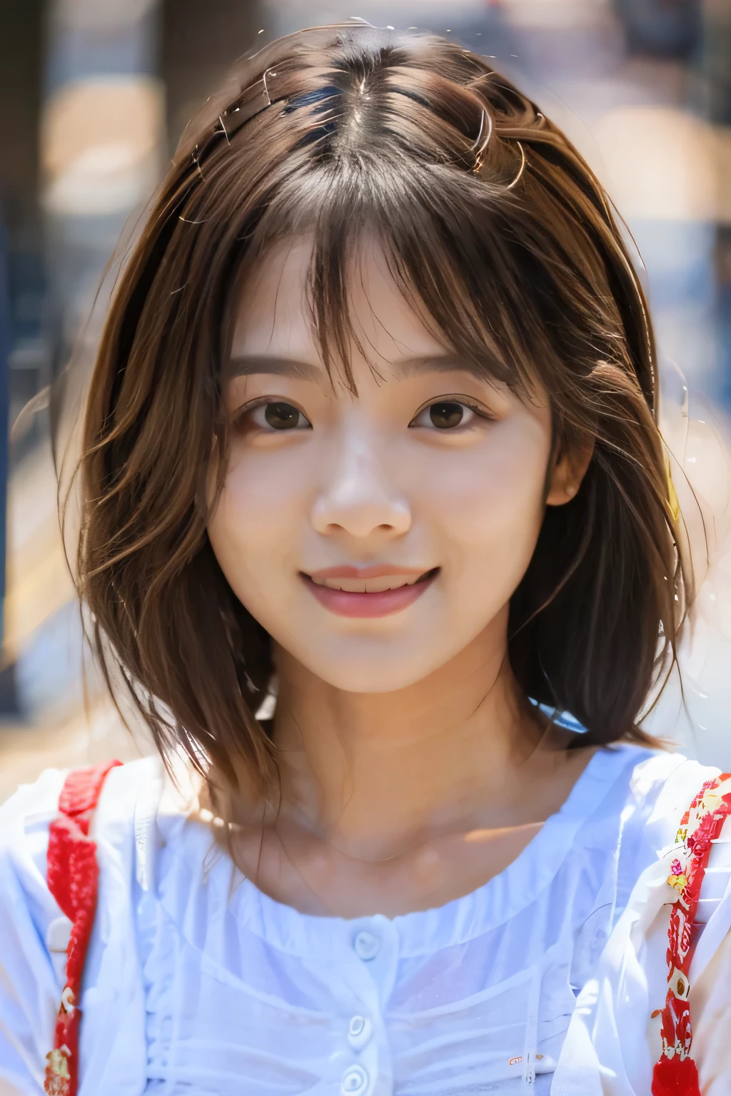 20 year old girl,(Cute short hair:1.5)、Inviting and kind eyes、big smile, Close-up shot of just the face,