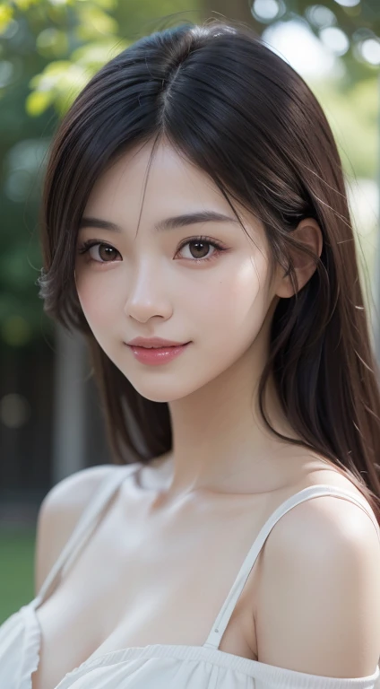1 female, (ultra realistic, High resolution), (High resolutionの目, High Definition Hair, High resolutionの顔, High resolutionのふっくらとした唇), (The chest is open and the shoulders are far apart), (beautiful park), bust, full length, loving smile, (best image quality:1.4), Raw photo, (realistic, photo quality:1.37), professional photographer, Movies like Light, (detailed: 1. 2), 1 female, (Ultra realistic, High resolution), (fine eyes, thin hair, detailed face, fine lips), (off shoulder, Open-breasted), bust, Upper body, adorable smile, (highest quality: 1.4), RAW image, (realistic, photo shoot: 1.37), professional photographer, cinematic light , (Fine surface:1.2),.