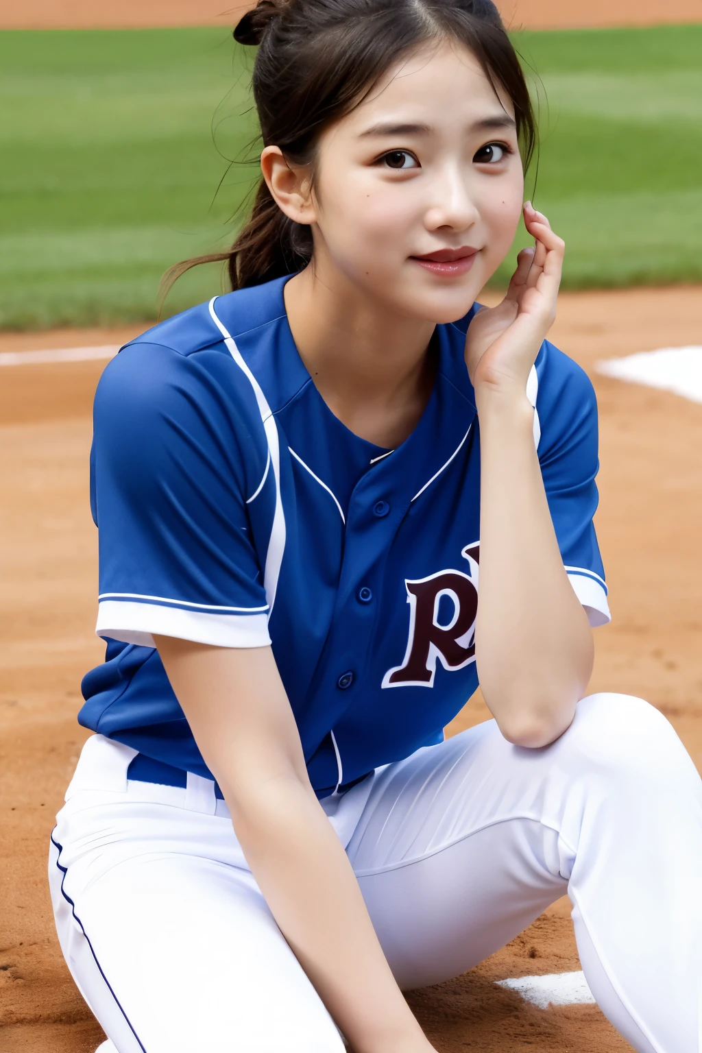 ((highest quality)), ((masterpiece)), (be familiar with), perfect face,baby face,woman,baseball uniform,cute,beautiful,Fair skin