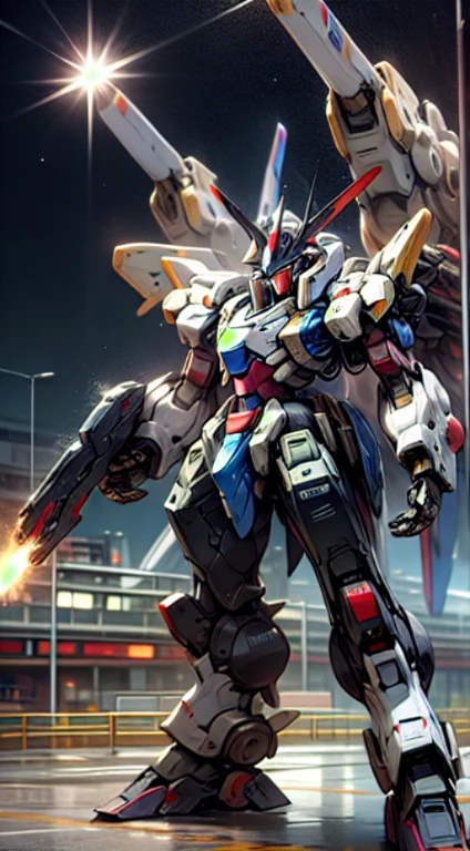 surrealism, ray tracing, realistic, UHD, high detail, 32k, highest quality, rough skin, Gundam Mecha, Flight, funnel, Mecha Ship, masterpiece, highest quality, Mecha, unmanned, (full body), (Black Mecha: 1.8), (axial symmetry: 1.4), (HDR), (movie light: 1.1), White eyes, nice, SF, fire, universe, Oversized shield, 地球の背景を見下ろすMechaマン, With laser cannon beam, war, conflict, weapon in hand (has a huge weapon: 1.5),、Watching girl、camel toe、huge tit、Nipple Puffs、cleavage、Plump、Super big breasts、super big butt