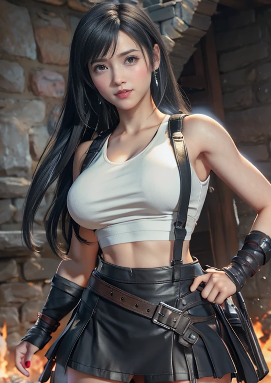 there is a woman in a skirt and a white top posing, seductive tifa lockhart portrait, tifa lockhart portrait, tifa lockhart, portrait of tifa lockhart, tifa, tifa lockheart, tifa lockhart with white hair, glamorous tifa lockheart, fanart best artstation, photorealistic anime girl render, artgerm ; 3d unreal engine