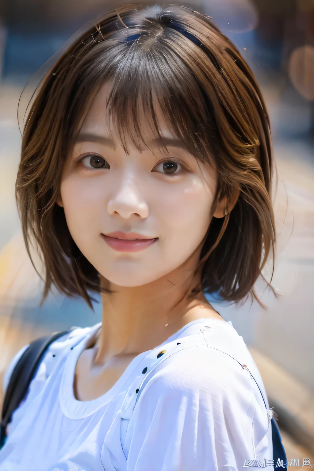 20 year old girl,(Cute short hair:1.5)、Inviting and kind eyes、A carefree and cute smile, Close-up shot of just the face,